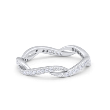 Twisted Wedding Ring Simulated CZ 925 Sterling Silver